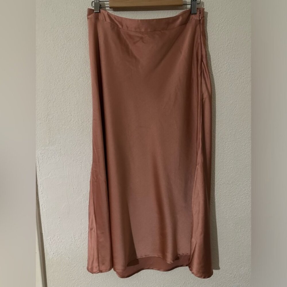 Japna Skirt Coral Satin A Line Maxi Slit On Left Size Large